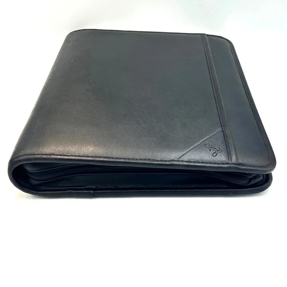 Samsill Black Faux Leather 3-Ring Zippered Portfolio Binder Planner Organizer L